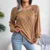 Women Warm Knitted Sweater Autumn Winter Casual Square Collar Studded Button Twist Knit Pullover Jumpers