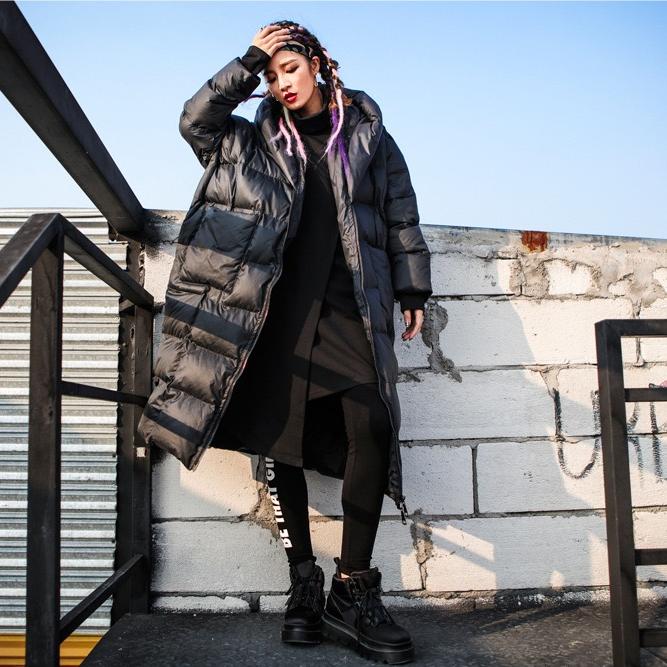 New Korean Winter Hooded Long Sleeve Solid Color Black Cotton-padded Warm Loose Big Size Jacket Women Parkas Fashion