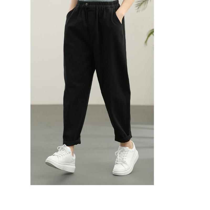 Autunno 2026 Nuovi Pantaloni Casual Studente Retro Donna Colore Unico Vita Elastica Sottili Pantaloni Harun Pantaloni a Nove Quarti Tendenza
