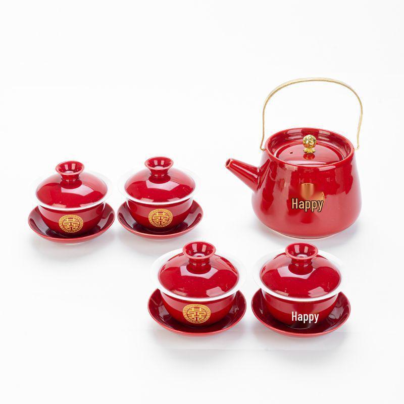 Wedding Tea Set: Complete Cup & Pot Set with Joyful Bowl, Ideal Gift for Newlyweds.
