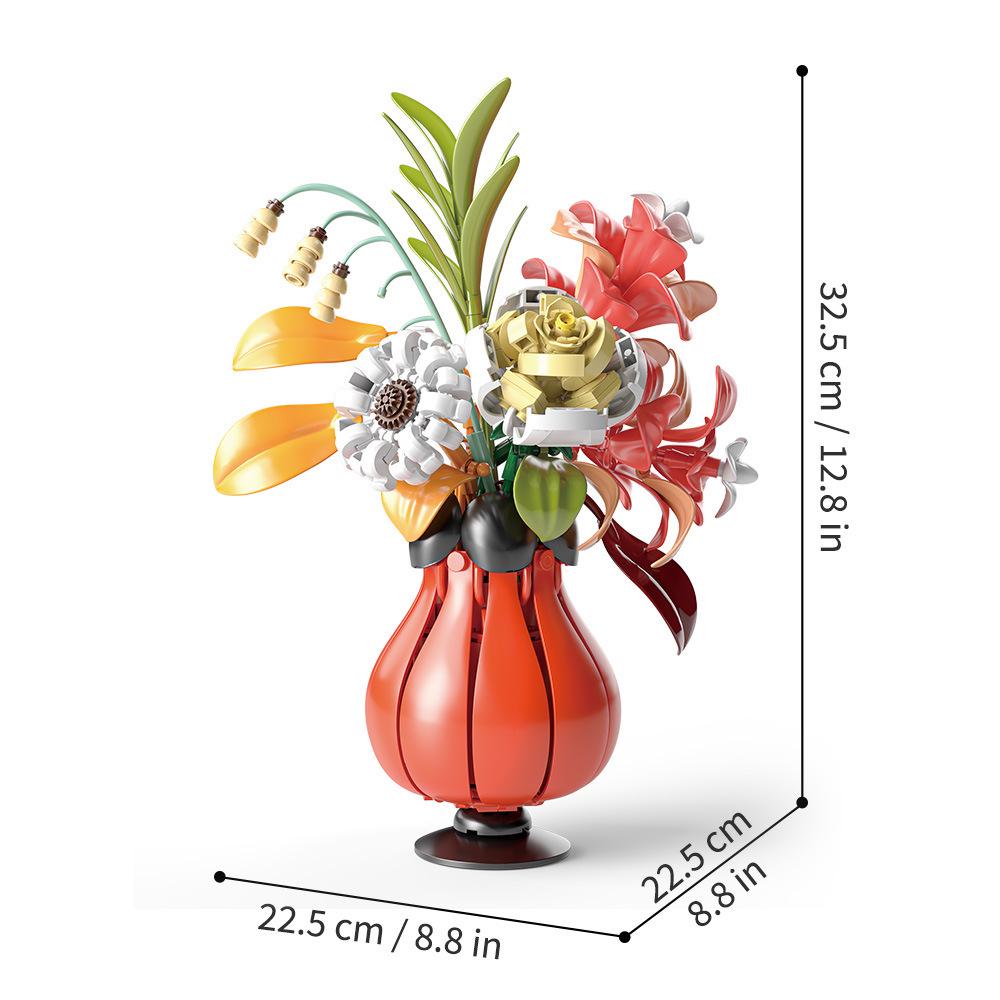 Mattoncini da Costruzione in Vaso Beauty & Bloom: Giocattolo da assemblare con linguaggio floreale per bambine, Decorazione da scrivania, Regalo