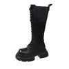 Women's Fashion Boots High Boots Front Lacing High Tube Middle Follow Thick Sole High Boots Solid Color Round Head Platform Shoe
