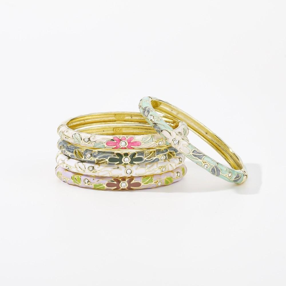 Enamel Vintage Cloisonne Bangle Traditional Women's Hand Bracelet Chinese Flower Bangle  Ladies