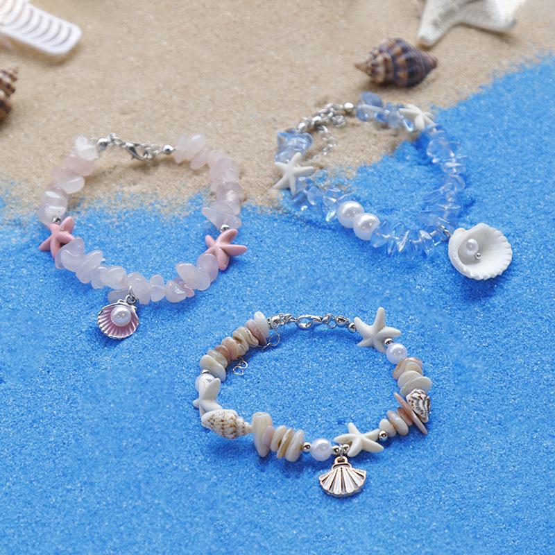 Handmade Seashell & Crushed Stone Bracelet with Lobster Clasp - Perfect Summer Travel Souvenir