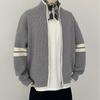 Men's Trendy 2025 Autumn/Winter Stand Collar Color Block Stripe Knit Zipper Cardigan Sweater Jacket