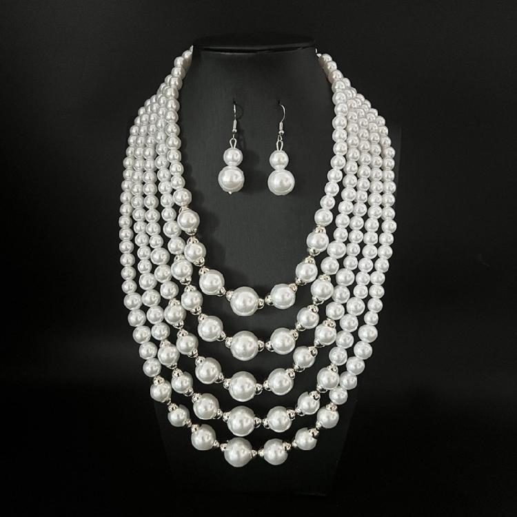 Modern Multi Strand Imitation Pearls Jewelry Set With Coordinating Earrings Sturdy Stylish Accessory Collection