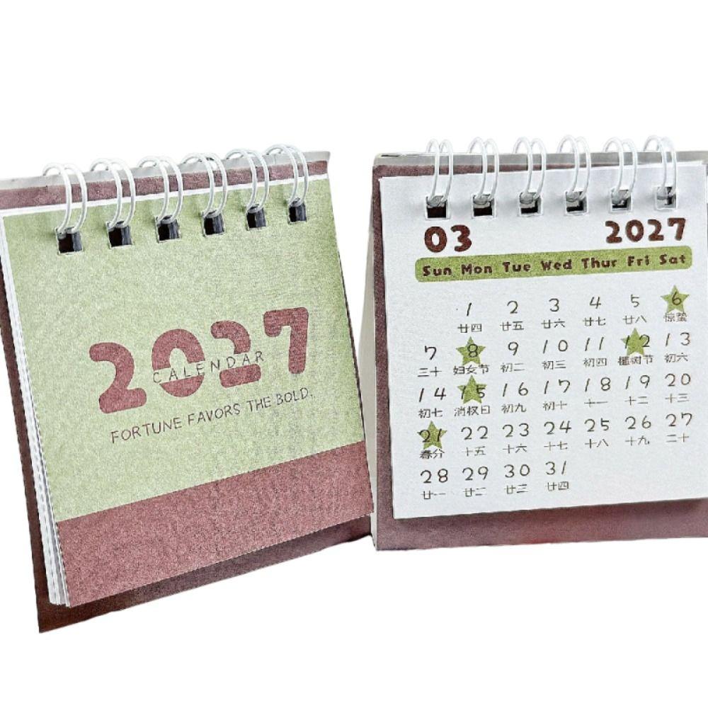 Creative 2027 Mini Calendar Thick Paper Portable Office Desktop Calendar Minimalist Spiral Binding Checklist Planner