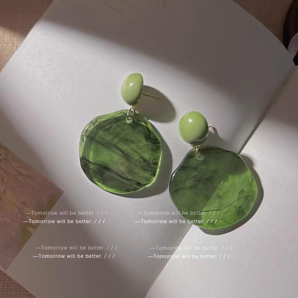 French smudge cloud dark green earrings Hong Kong style exaggerated irregular smudge earrings personalized ear clips
