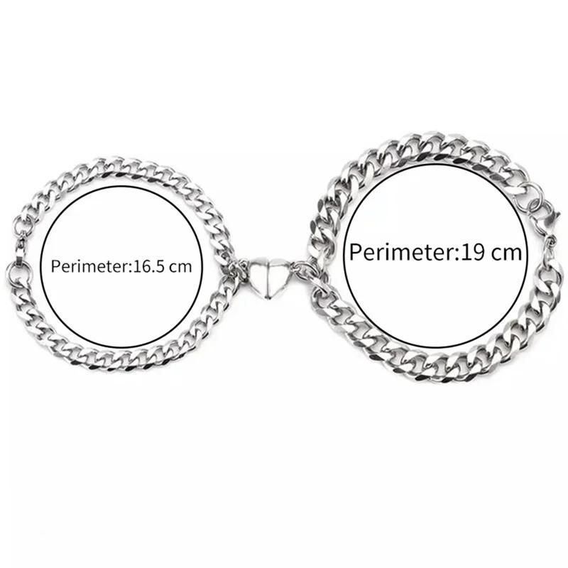 Fashion Simple Heart Shape Magnetic Couple Bracelet Silver Color Personality Vintage Women Man Promise Bracelet Lover Jewelry