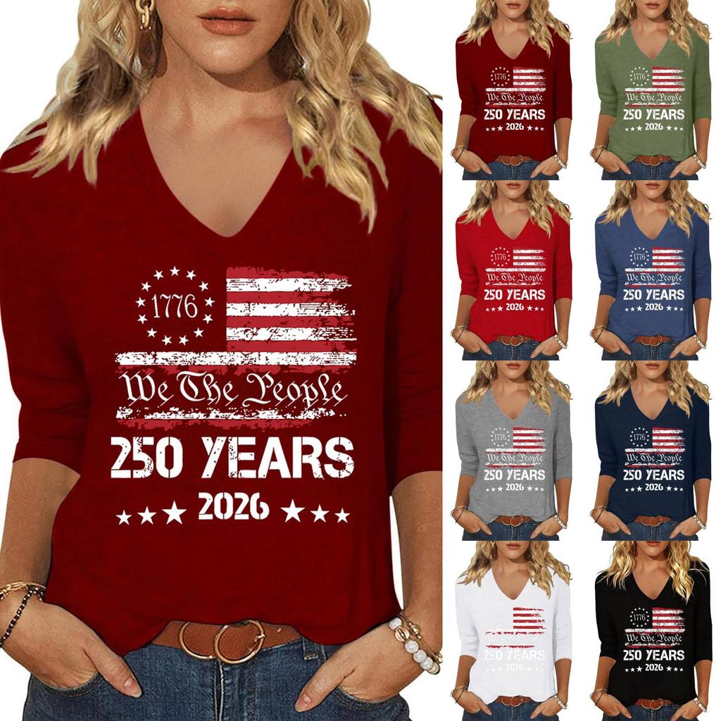 Women's Fashion Casual Independence Day Print Top