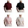 Women Shirt V-neck Stand Collar Loose Fit Pullover Tops Pure Color Soft Stretchy Breathable Blouse Daily Wear