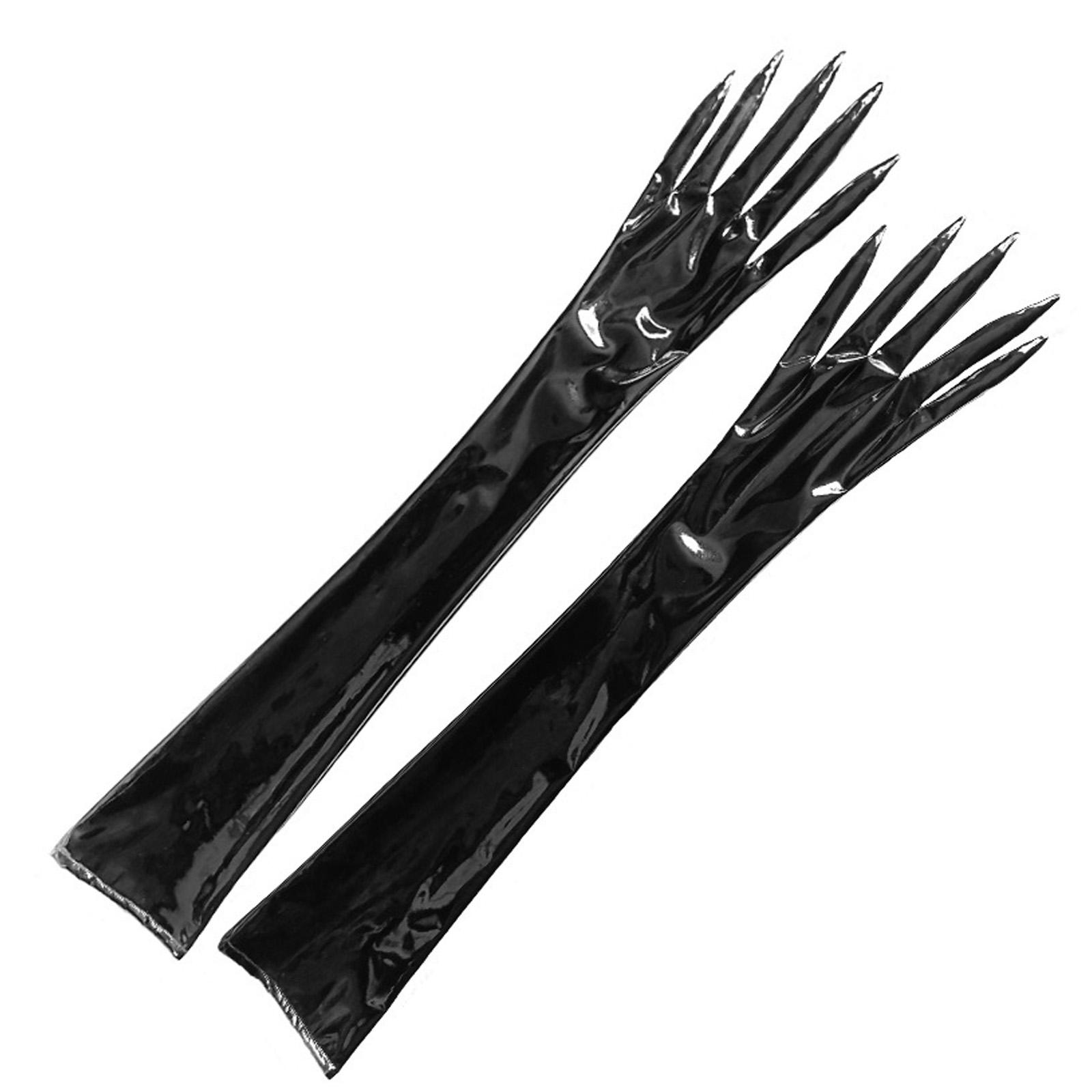 

Элегантные блестящие обтягивающие перчатки из лакированной кожи, длинные перчатки для модных женщин для вечерних мероприятий и тематических вечеринок чёрный