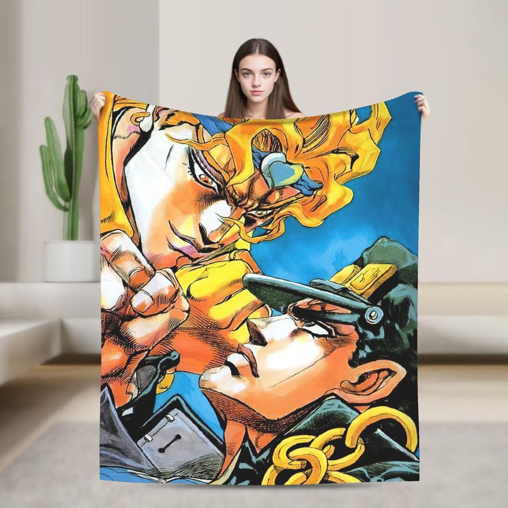 Stardust Crusaders Blankets Bizarre Adventure Flannel Throw Blanket Airplane Travel Printed Ultra-Soft Warm Bedspreads