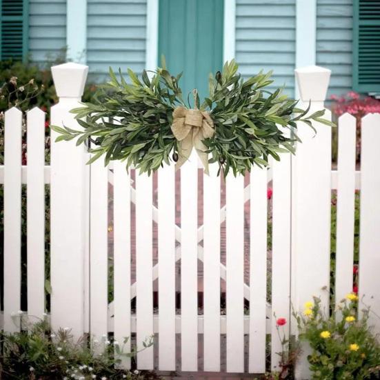 Artificial Olive Wreath for Front Door Realistic Green Olive Branches with Bean for Farmhouse Indoor Outdoor Home Wall Window Wedding Decor