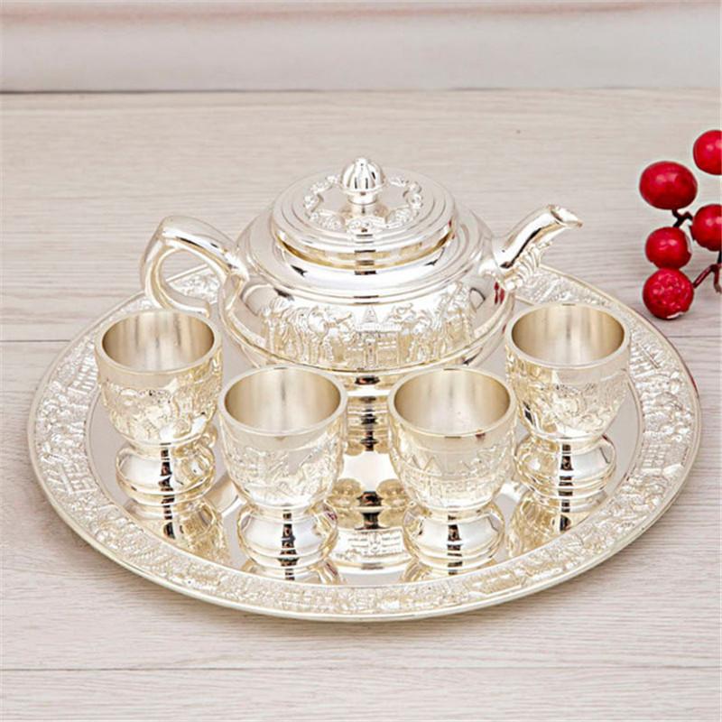 6pcs/Set Creative Retro Elephant Wine Set European Style Zinc Alloy Elephant Tea Cup Set Of 4 Home Decoration Gifts