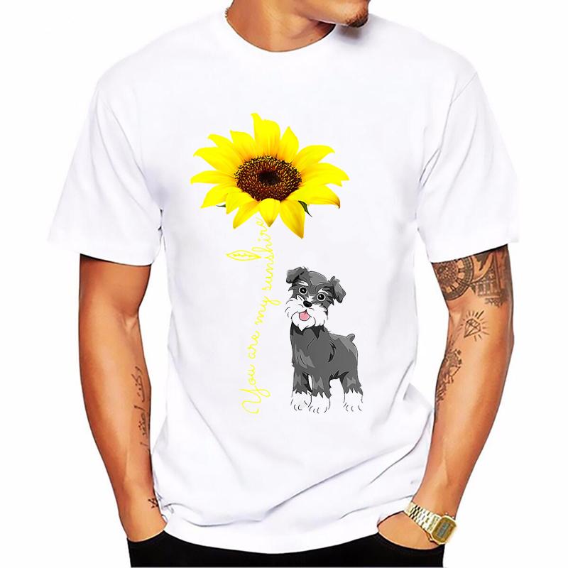 Vintage Schnauzer Animal Print Tshirt Homme Summer White Short Sleeve TShirt Funny T Shirts Dog Lover Gift Tee Summer Tops
