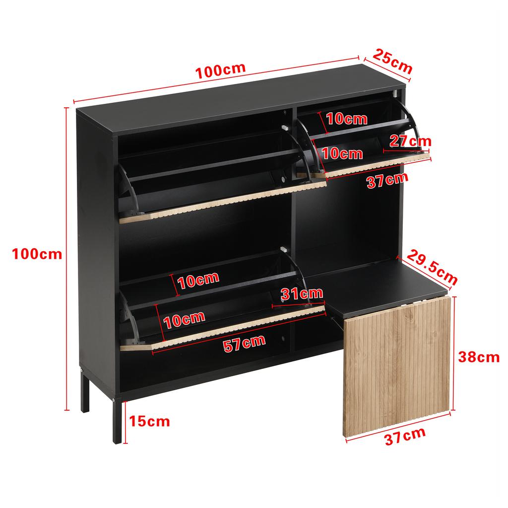 Shoe Cabinet with Shoe-Changing Stool, Shoe Rack with Three Flaps and Open Storage Area, Suitable for Hallway, Bedroom