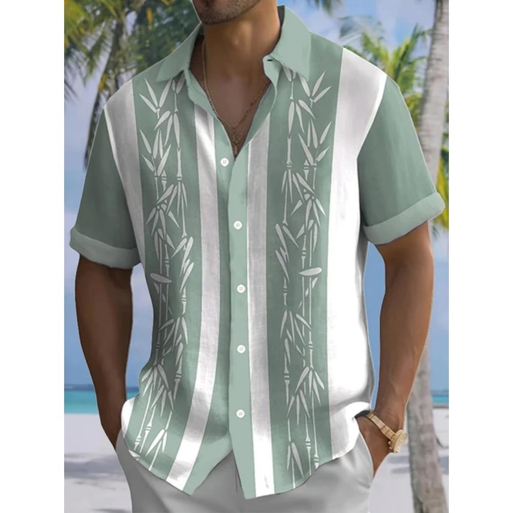 New Summer Outdoor Casual Men's Short-sleeved Shirt, Striped Printed Men's Shirt, Street Daily Fashion Men's Short-sleeved Shirt