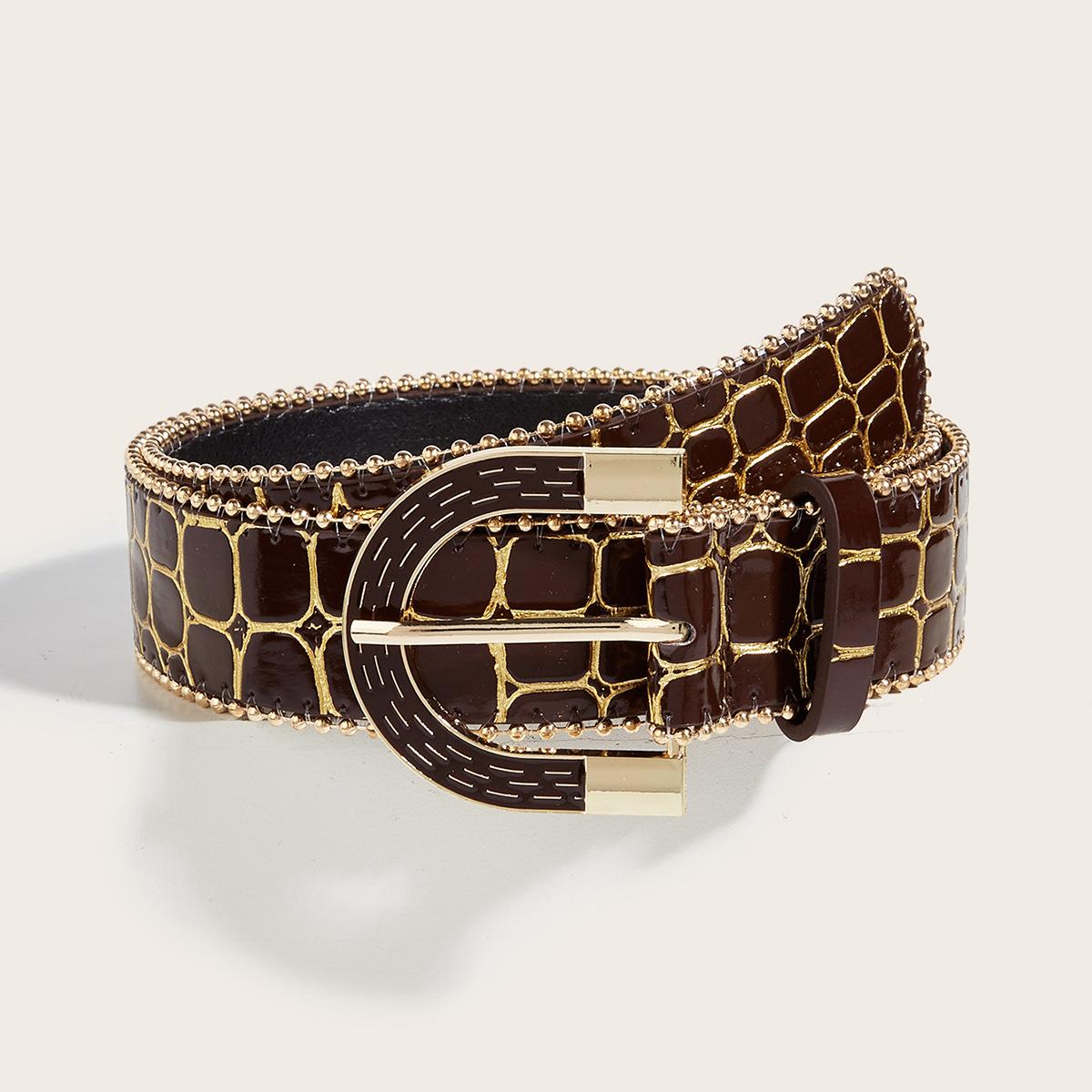 

Европейский стиль Элегантный женский ремень с золотой окантовкой, бисерным узором из камней, декоративный ремень для джинсов, женский ремень 122cm темно-коричневого