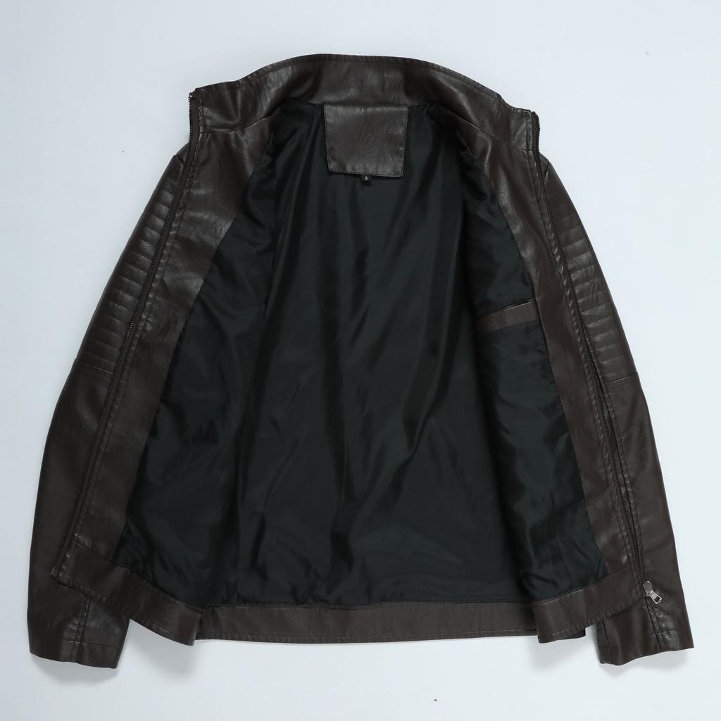 European and American spring and autumn black leather jacket men's casual zipper stand-up collar young men's leather jacket men's jacket X #
