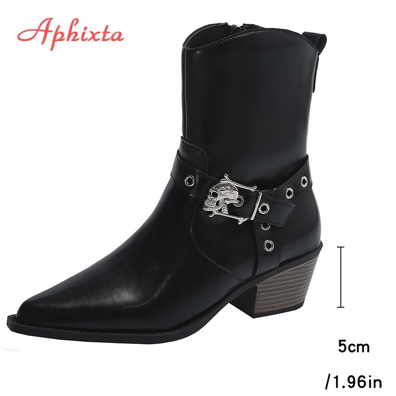 Fashion Aphixta Fashion Spring Autumn Modern Boots Patent Leather Women Ankle Boots 5CM Square Heels Lady Footwear Shoes Big Size 42