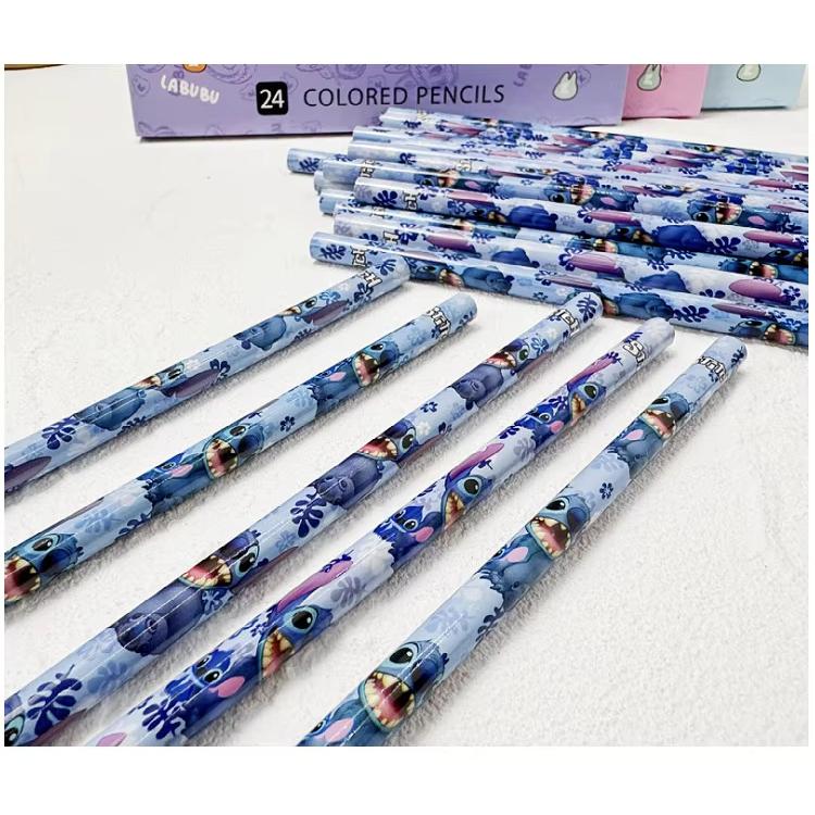 MINISO 24 Stück Anime Bleistiftset Lilo&Stitch Serie Kinder Schreibwaren Stift Schulsachen Niedlicher Spitzer Geburtstagsgeschenk