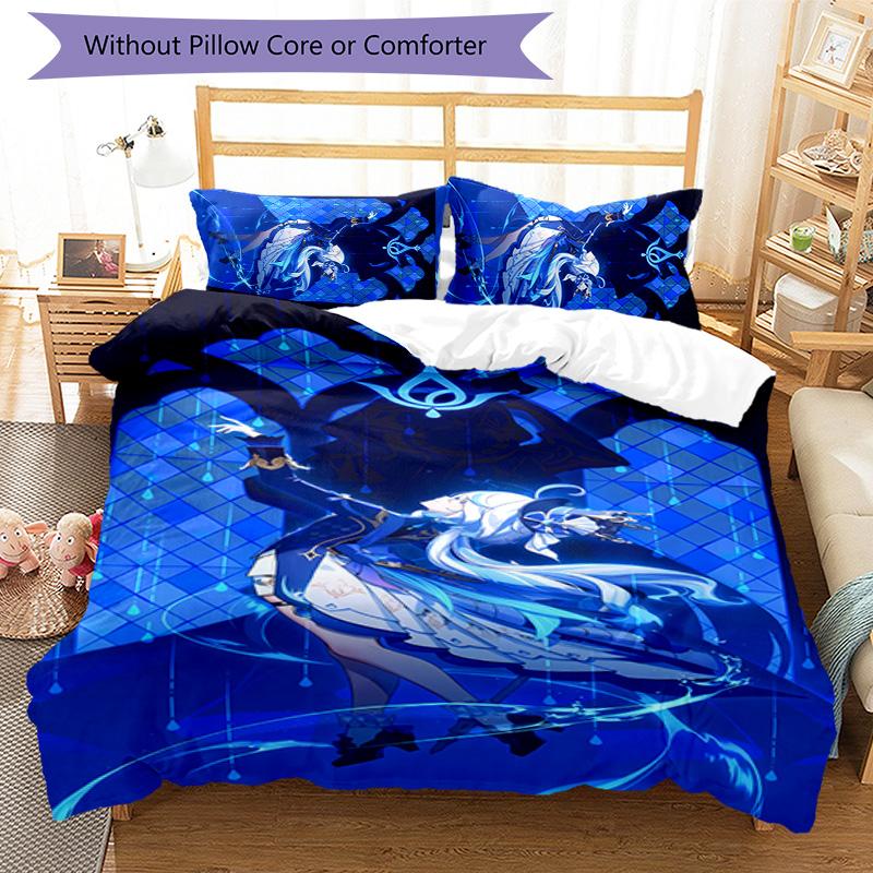 3pcs Genshin Impact Furina pattern bedding set duvet cover set includes duvet cover &pillowcases, perfect all season bedroom decoration & gift