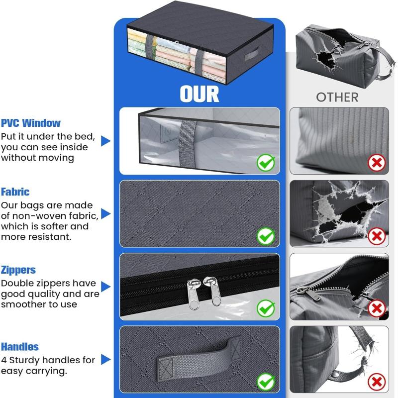 4 Pack Under Bed Storage Containers Blanket Storage Bag Shoe Storage And Organization Space-Saving Bedding Organizer For Bedroom