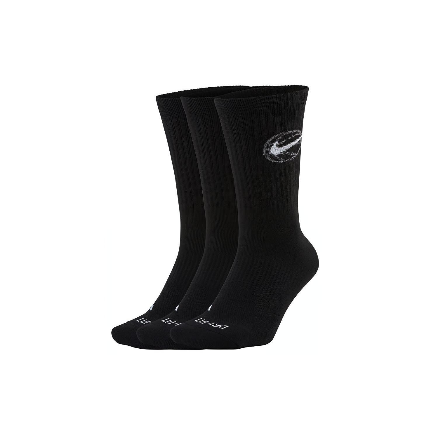 Nike Everyday Crew Basketball Sports 3-pack Quick-drying Mid-calf Length Sock Black Unisex DA2123-010 S