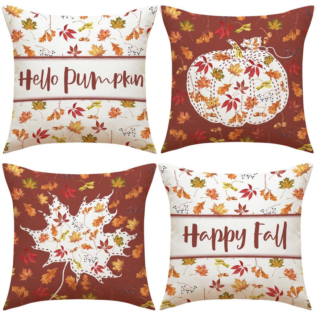 Pillow Cover Autumn Maple Leaf Linen Print Home Living Room Decoration Pillow Cover Bedroom Cushion Cover