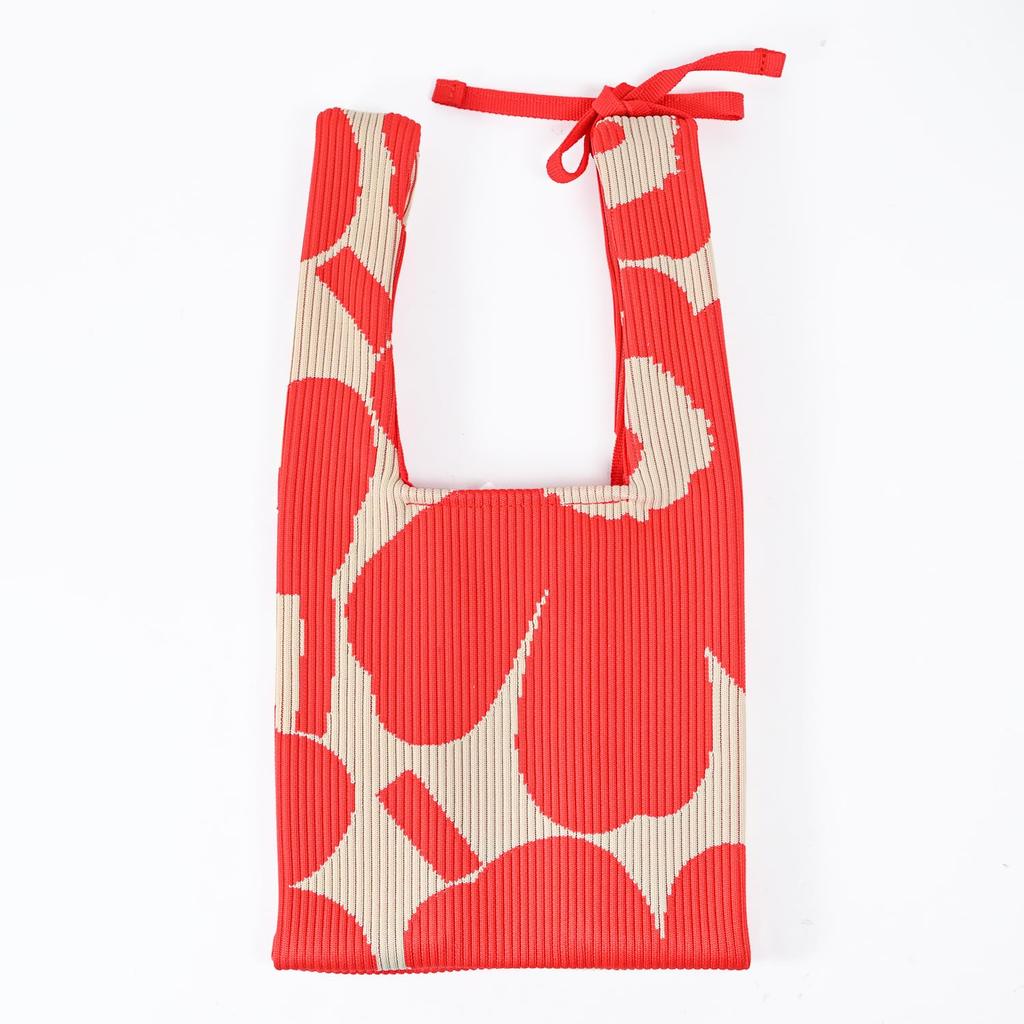 Marimekko Knitted Mini Tote Bag, Unikko Coral Red, 94145 094145 380, Scandinavian Design [Product]