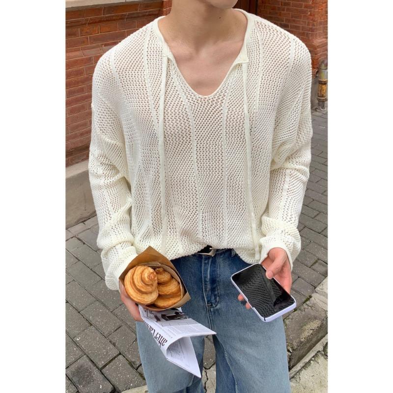 Koreanischer Stil V-Ausschnitt Langarm Strickpullover Für Männer Locker Faul Mode