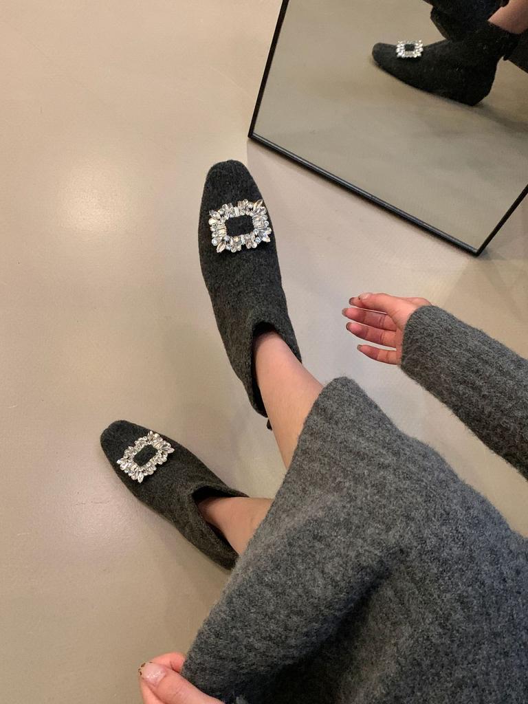 2025 Herbst neue kleine runde Zehe dicker Absatz mattierte Strassschnalle Haarreißverschluss niedriger Schaft Martin Mode Damen Kurzstiefel