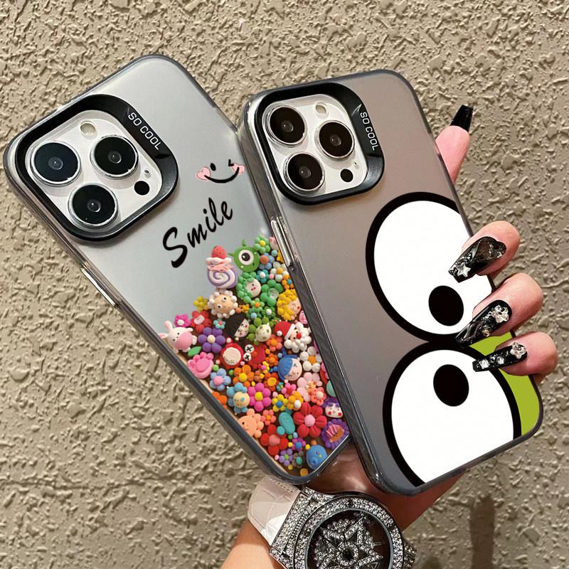 Colorful Flowers Big Eyes Phone Case For iPhone 11 12 13 14 15 Pro Max Plus Mini XR XS X 7 8 Plus SE2 Shockproof Plating Cover