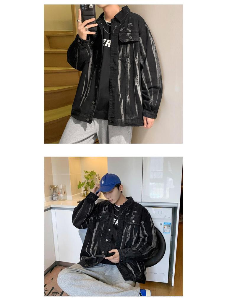 Men's Retro Tie-Dye Denim Jacket - Loose Casual Spring/Autumn Workwear Trend