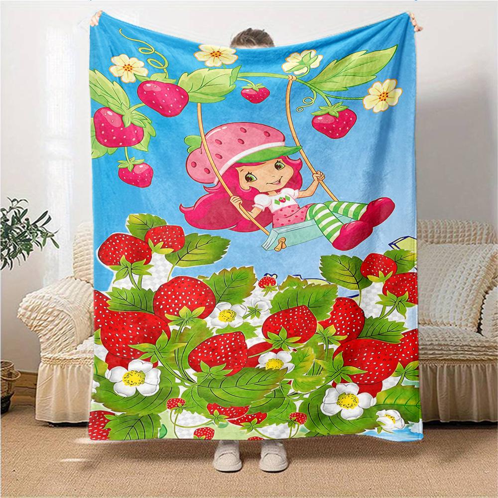 1Pc Strawberry Shortcake Garden Blanket For Couch Bed Plush Cozy Fuzzy Blanket Super Soft Warm Blankets For Fall And Winter 0918255
