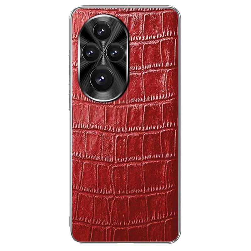 

For Honor 200 5G Case Crocodile Texture Genuine Cow Leather+TPU Phone Cover Red