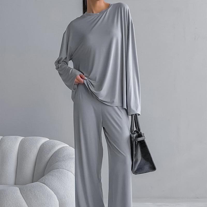 European & American Women's Knit Pajama Set: 2025 Autumn/Winter Loose Round Neck Long Sleeve Top & Pants