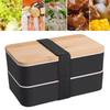 Double Layer Bento Box Multipurpose Wooden Lid Compartment Bento Lunch Box for Work School Home 1200ML Black