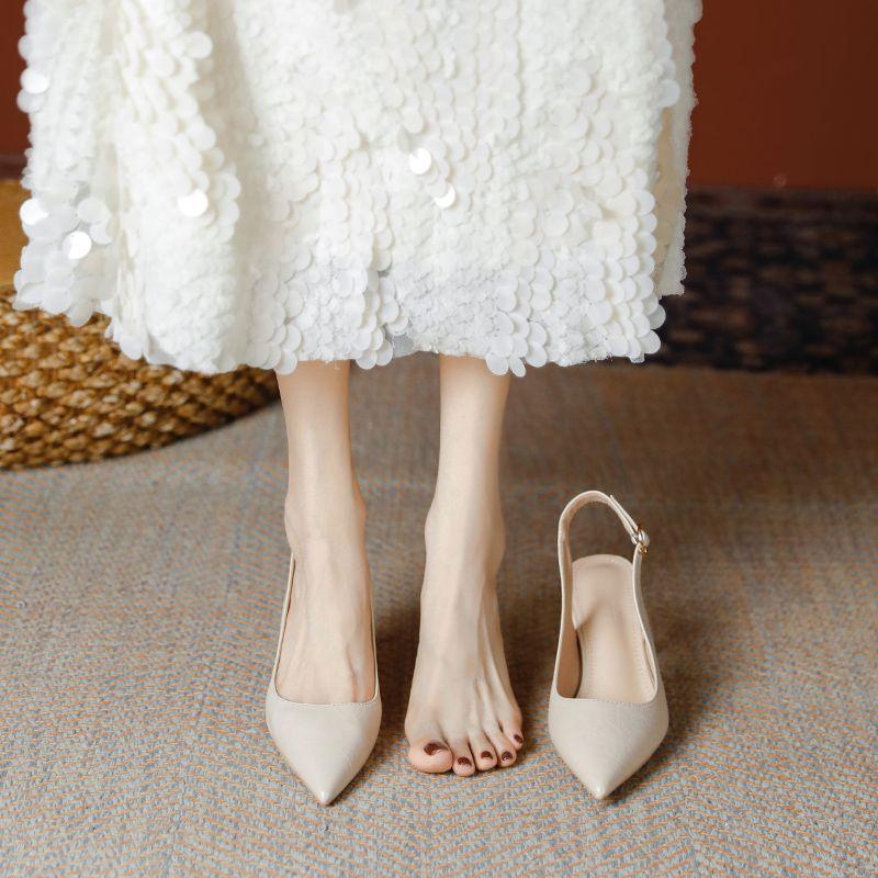 Špičaté lodičky s dutým podpatkem a vysokým podpatkem pro ženy jaro a léto korejské se sandály s rovným páskem