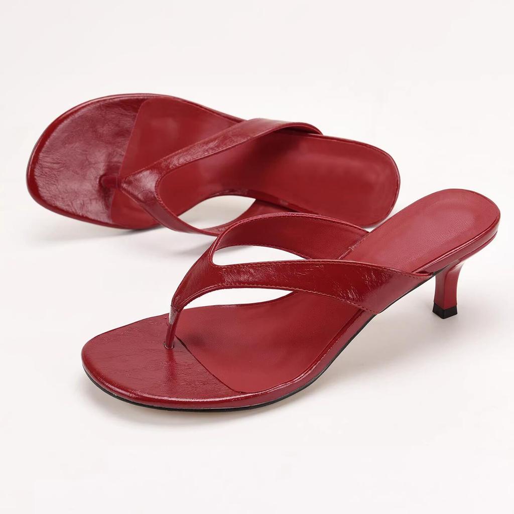 Minimalist Toe Thong Sandals for Women Summer Outdoor Wear Kitten Heel Slip On Open Toe Casual Slippers