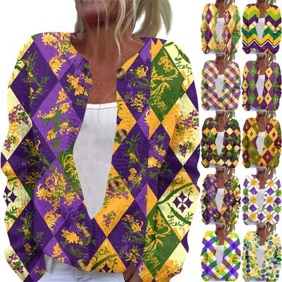 Women's Fashion Printed Long Sleeve Knitted Cardigan Button Down Jacket