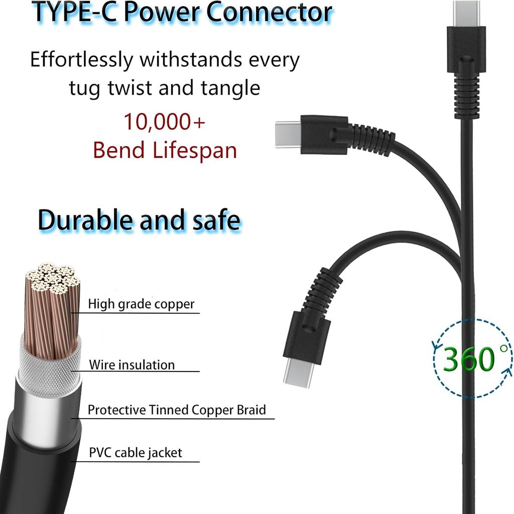65W M54350-001 USB C Laptop Charger Fit for HP ProBook 430 440 450 640 EliteBook 830 735 755 840r 856 Spectre X360 13 15 Chromebook X360 11 14 15