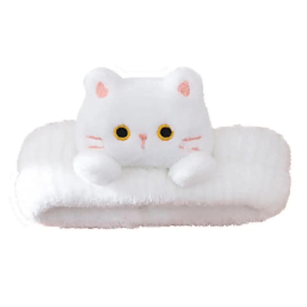 

New Cartoon Cat Coral Fleece Head Bands Elastic Traceless Makeup Wash Face Hairbands Hair Accessories Non-slip білий