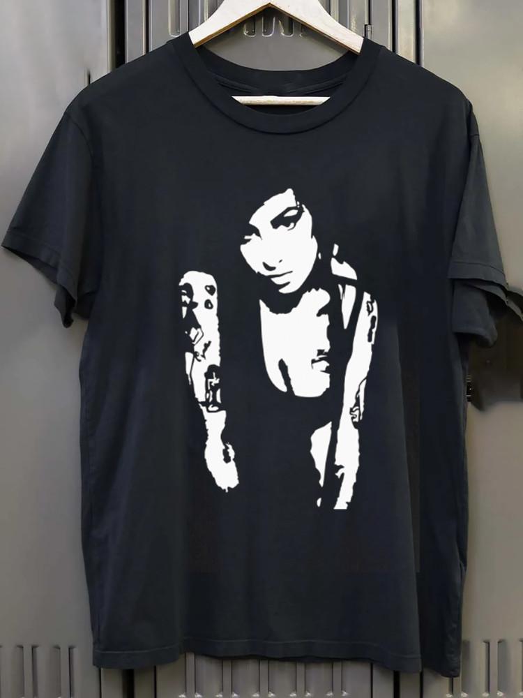 Amy Winehouse Musician Short Sleeve Cotton Black Shirt Size S-5XL Unisex T-Shirt XXXXL