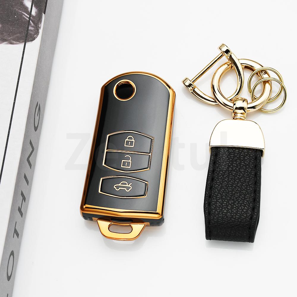2/3 Button Gold Edge Tpu Flip Folding Keyless For Mazda 3 5 6 Series M6 Rx8 Mx5 Remote Car Key Case Fob Shell Holder Accessories