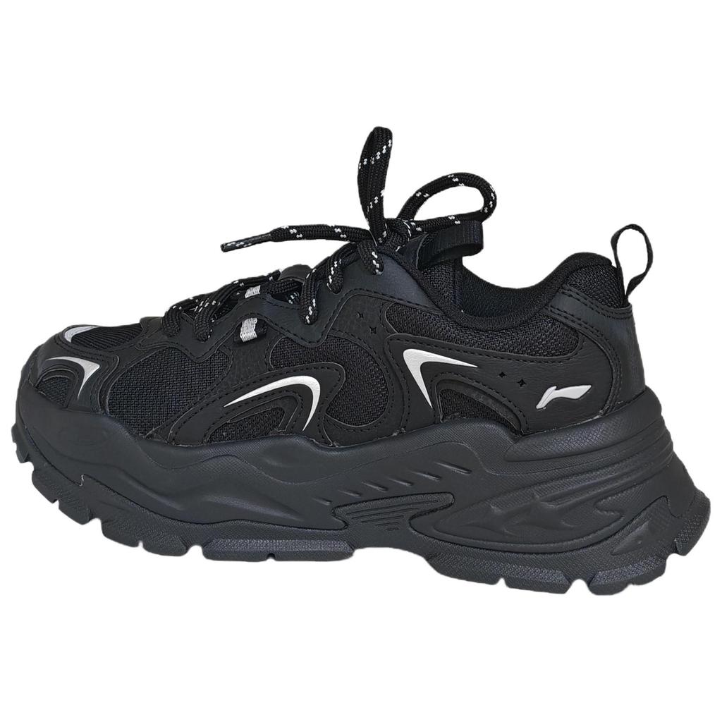 Li Ning Starburst Synthetic Leather Soft Retro Fashion Versatile Shock Absorption Non-Slip Wrap Low-Top Casual Shoes Women Sneaker Black AGCV252-4