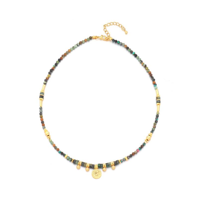 GEMCHIC Women s Vintage Bohemian Layered Natural Stone Necklace Gold Plated Copper Statement Pendant Chain