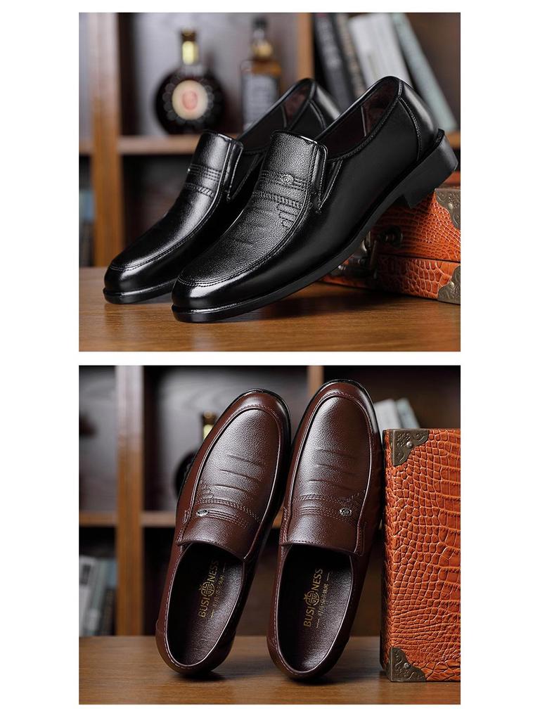 2024 Autumn Men's Soft Sole Casual Leather Shoes - Breathable Business Footwear for Middle-Aged and Elderly