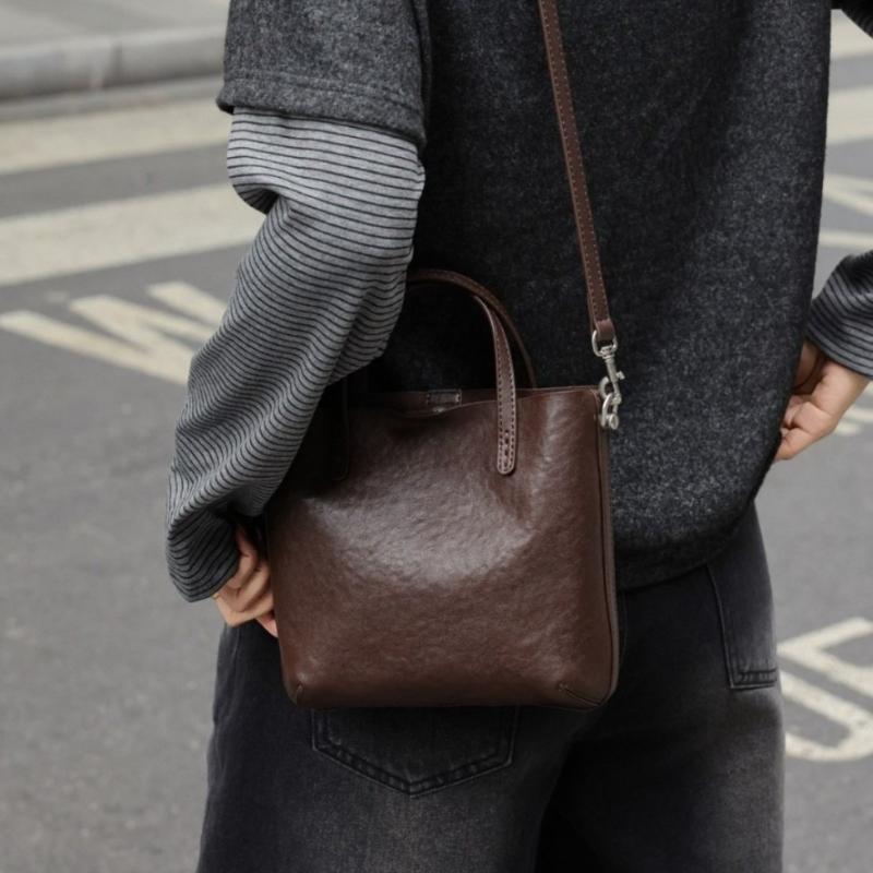 Top hand-held leather mini handbag, small square bag with detachable shoulder strap, versatile crossbody bag for commuting